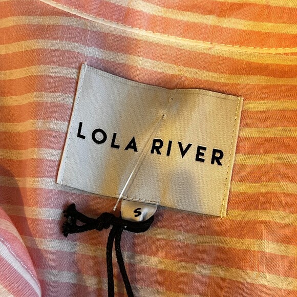 Lola River Pink White Striped Miley Popover Top Carnation Small Linen Blend - Picture 7 of 7